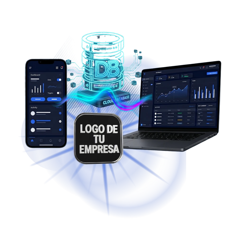 Aplicación a medida en celular y laptop con dashboard de datos